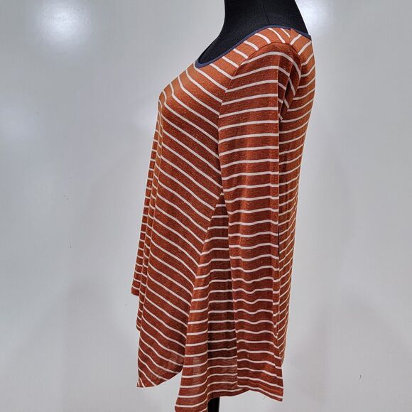 Umgee USA Small Striped Top Elbow Patches Boho Cottagecore Cozy Librarian Chic - Picture 6 of 8